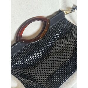 Whiting & Davis Vintage Navy Blue Mesh Handbag Tortoise Lucite Handle Crossbody